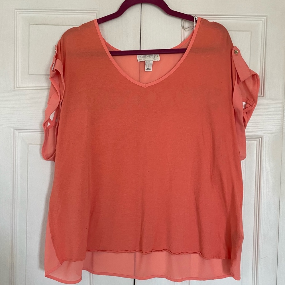 Forever 21 Plus Peach and Sheer Blouse with Back Cut Out Design
